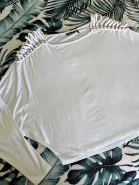 Marciano Cream Cold-Shoulder Top with Braided Strap Detail